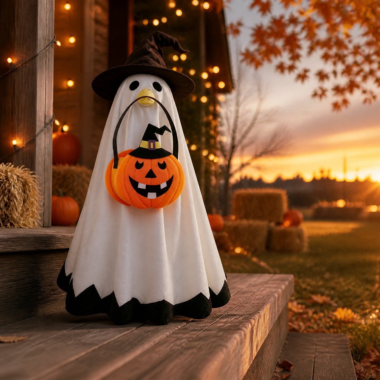 Thanksgiving Harvest Outfit for 23" Porch Goose, Goose Fall Theme Dress in White&Orange with Headwear Fall Harvest Decor for 23" Goose Outdoor Patio Yard Lawn Decoration