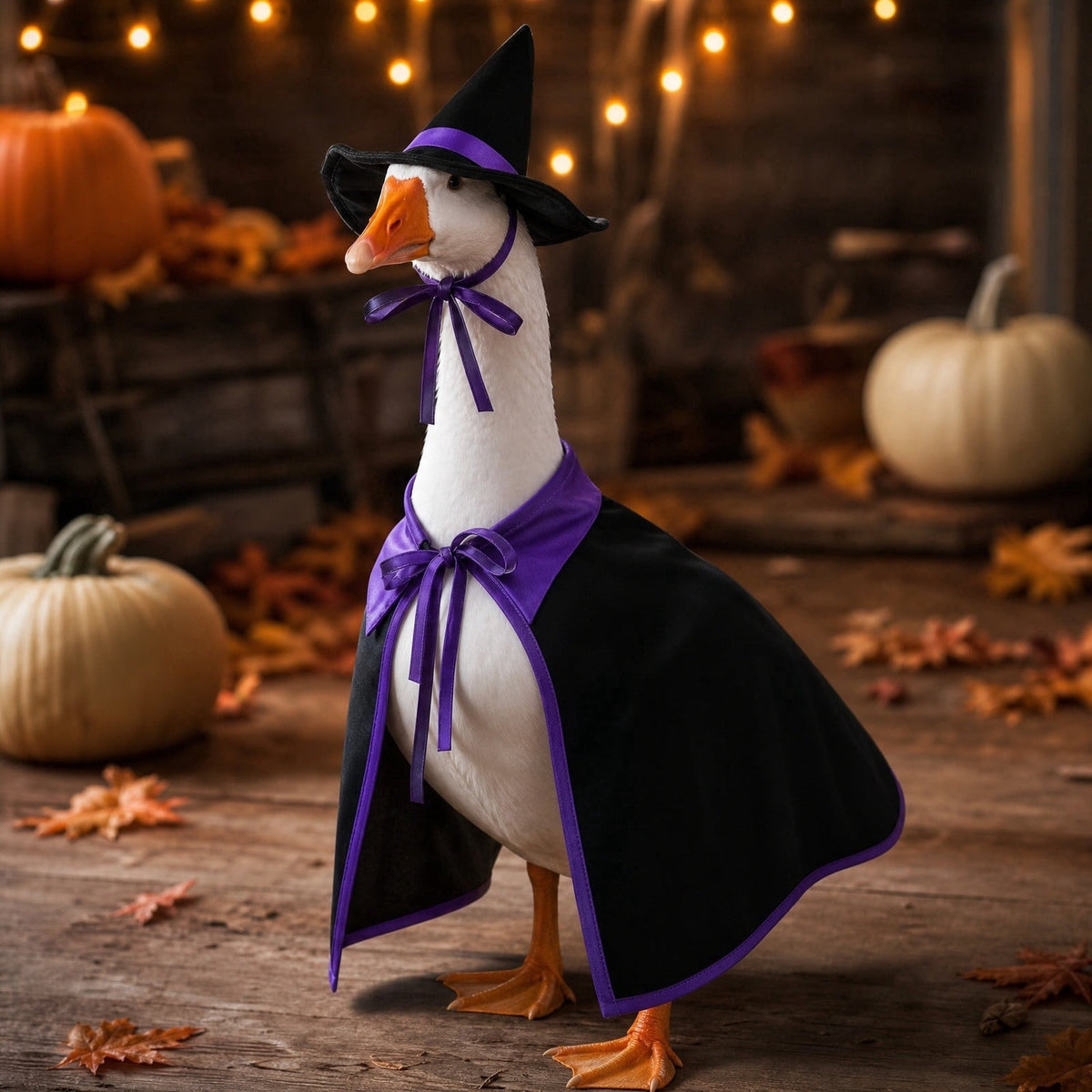 Thanksgiving Harvest Outfit for 23" Porch Goose, Goose Fall Theme Dress in White&Orange with Headwear Fall Harvest Decor for 23" Goose Outdoor Patio Yard Lawn Decoration