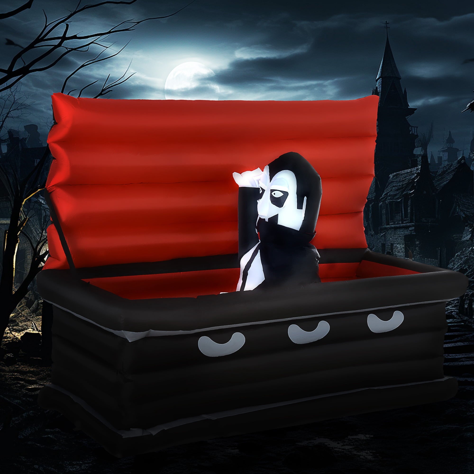 HomCom Vampire Giant Coffin Outdoor LED Waterproof Yard Inflatable, 2.6'