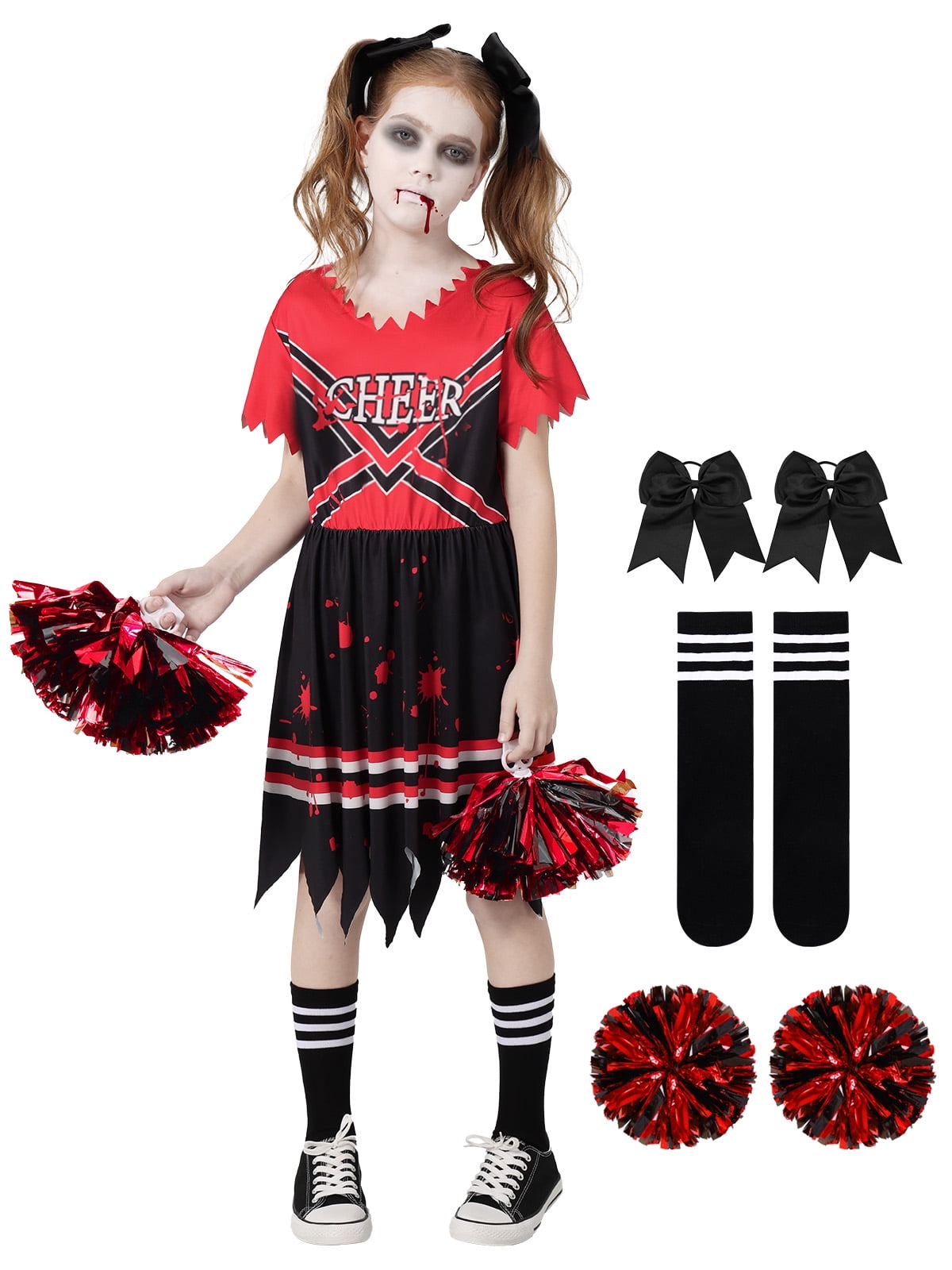 Little Girls Holiday Outfits Short Sleeve Tutu Skirt + Leggings + Arm Sleeves Set, Size 4-8 Years