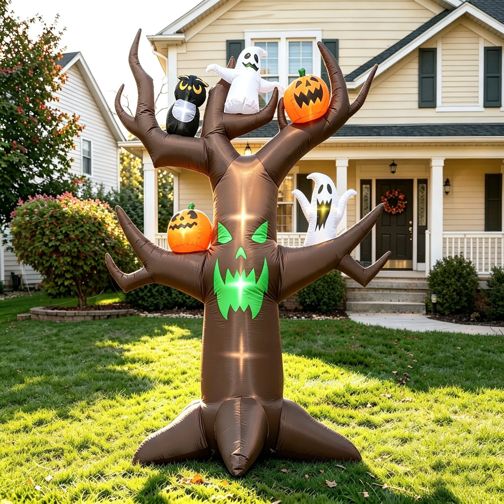 Coolmade 9ft Halloween Inflatable Tree Decoration with pumpkin, Ghost, Owl, Blow up Yard Inflatables with Built-in LEDs for Garden Lawn Indoor Party Decor
