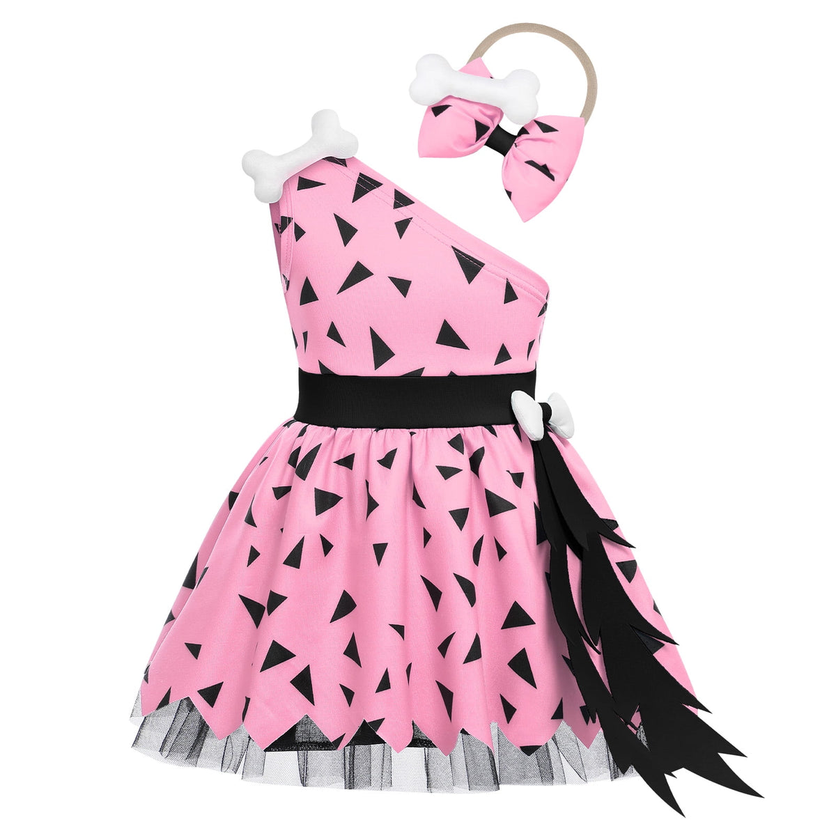 Kids Baby Bam Bam Costume Flintstone Costume Caveman Cavegirl Historical Stone Age Themed Birthday Outfit for Girls Boys Halloween Cosplay Dress Up Photo Shoot 2-3 Years Girl - Orange