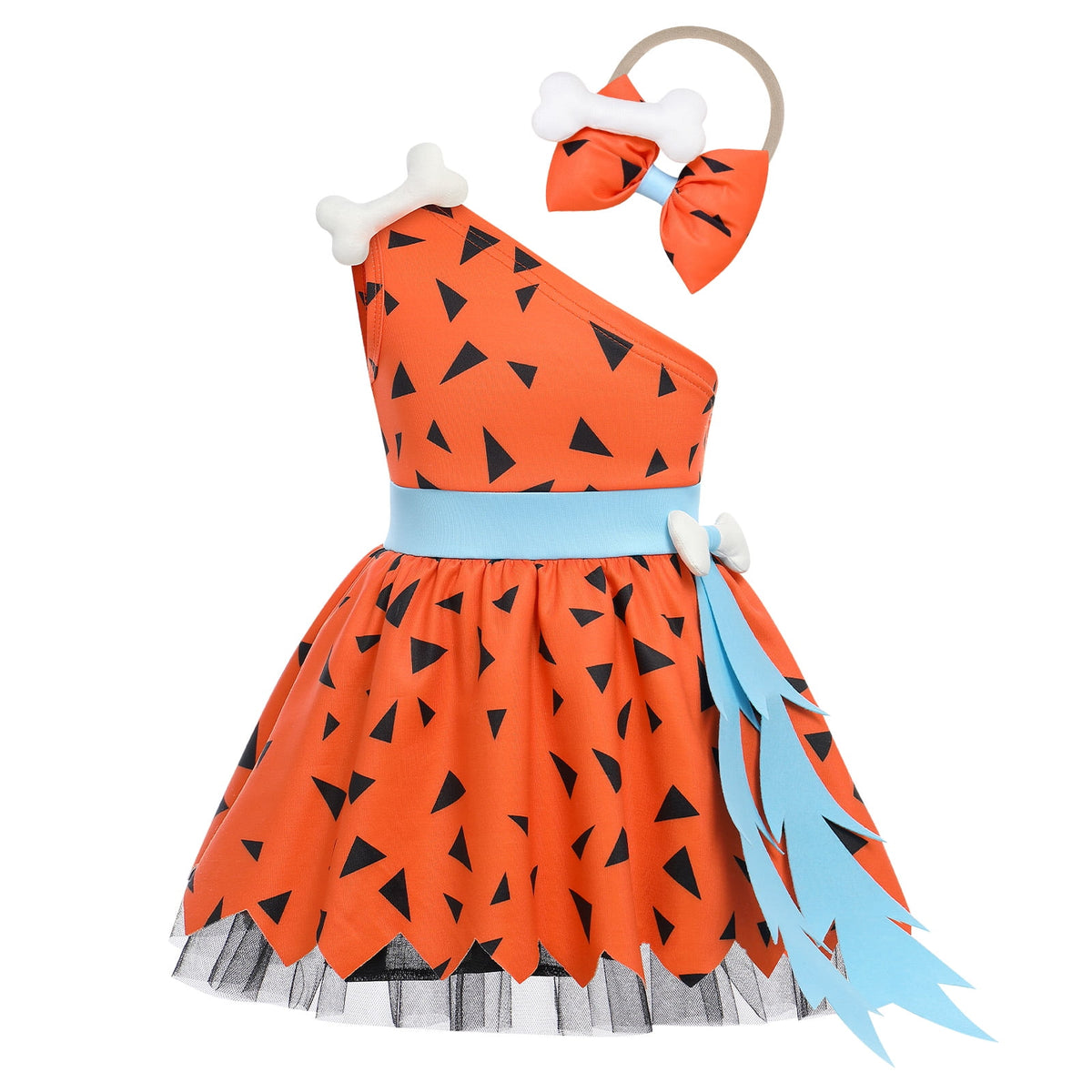 Kids Baby Bam Bam Costume Flintstone Costume Caveman Cavegirl Historical Stone Age Themed Birthday Outfit for Girls Boys Halloween Cosplay Dress Up Photo Shoot 2-3 Years Girl - Orange