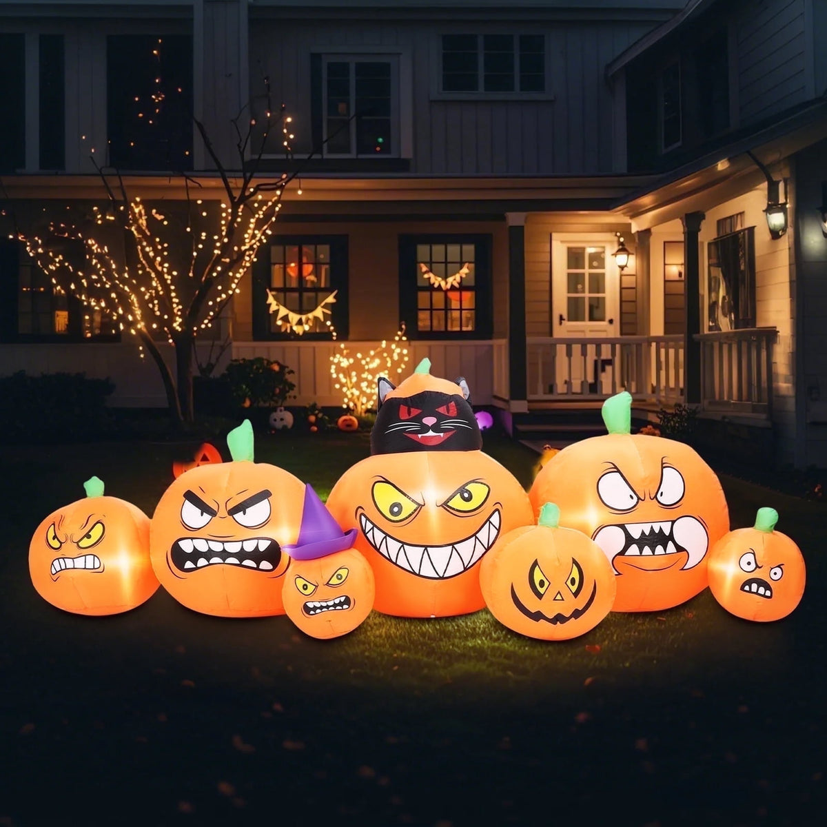 6 FT Halloween Inflatables Stacked Pumpkins Ghost with Build-in LEDs for Porch,Halloween Pumpkin Decor Blow up Yard Decorations