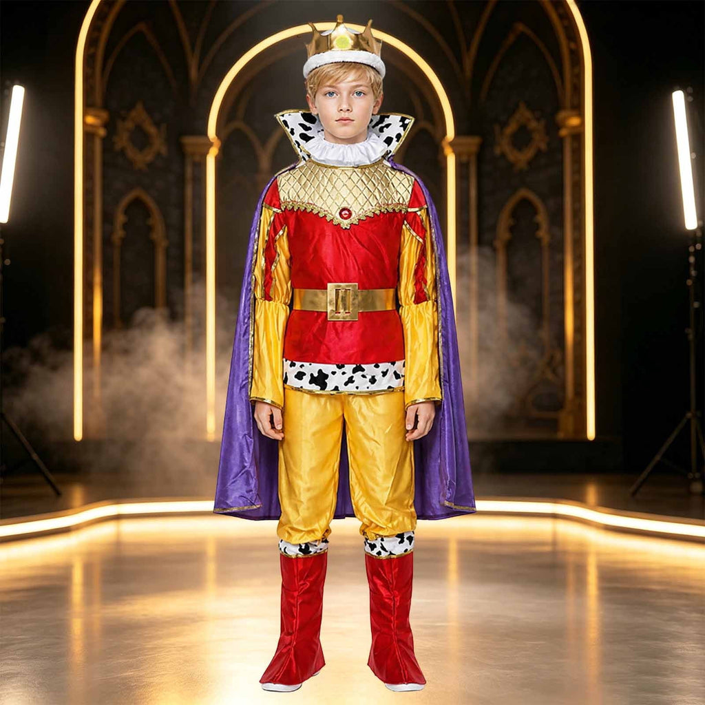 JCCXIN Toddler Baby Boys King Halloween Outfits Dress-Up Party Clothes Tops Pants Belt Cloak With Head wear 5 PC Set Trick Or Treat School Carnival Cute Outfit Sets,Yellow,3-4 Years