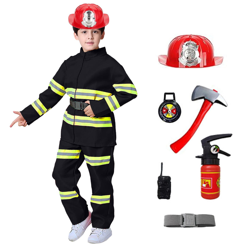 JCCXIN Toddler Kids Boys Girls Halloween Fireman Outfits Career Role Play Dress-Up Party Clothes Coat And Pants With Accessories Set Trick Or Treat School Carnival Cool Outfit Sets,Red,1-2 Years