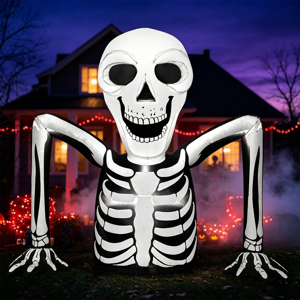 Joyfy 5.5ft Halloween Inflatables Long Light Up Skeleton Ground Breaker Halloween Inflatables Outdoor Decorations,Blow up Halloween Yard Decorations