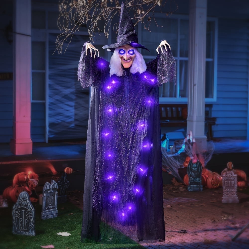 Joyfy 47" Halloween Decorations Outdoor,Life Size Animated Witch Scary Decorations Halloween Motion Activated Witch with LED Eyes & Sound,Haunted House Decor