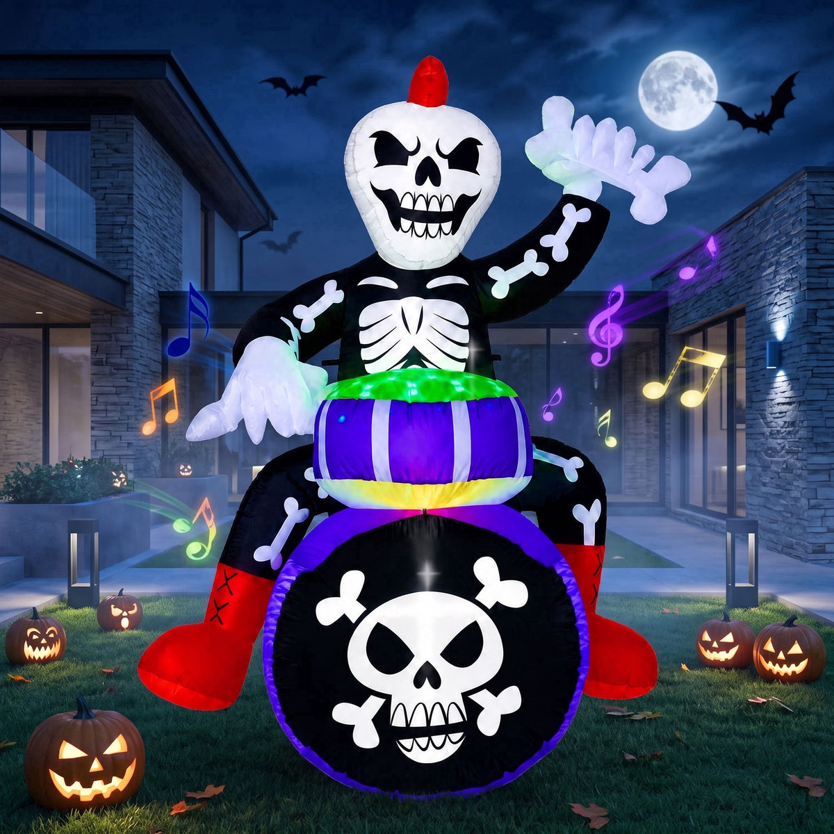 Joyfy 8 FT Halloween Inflatable Skeleton Dinosaur with Build-in LEDs Pumpkin Decorations,Halloween Outdoor Decorations Blow up Yard Decorations