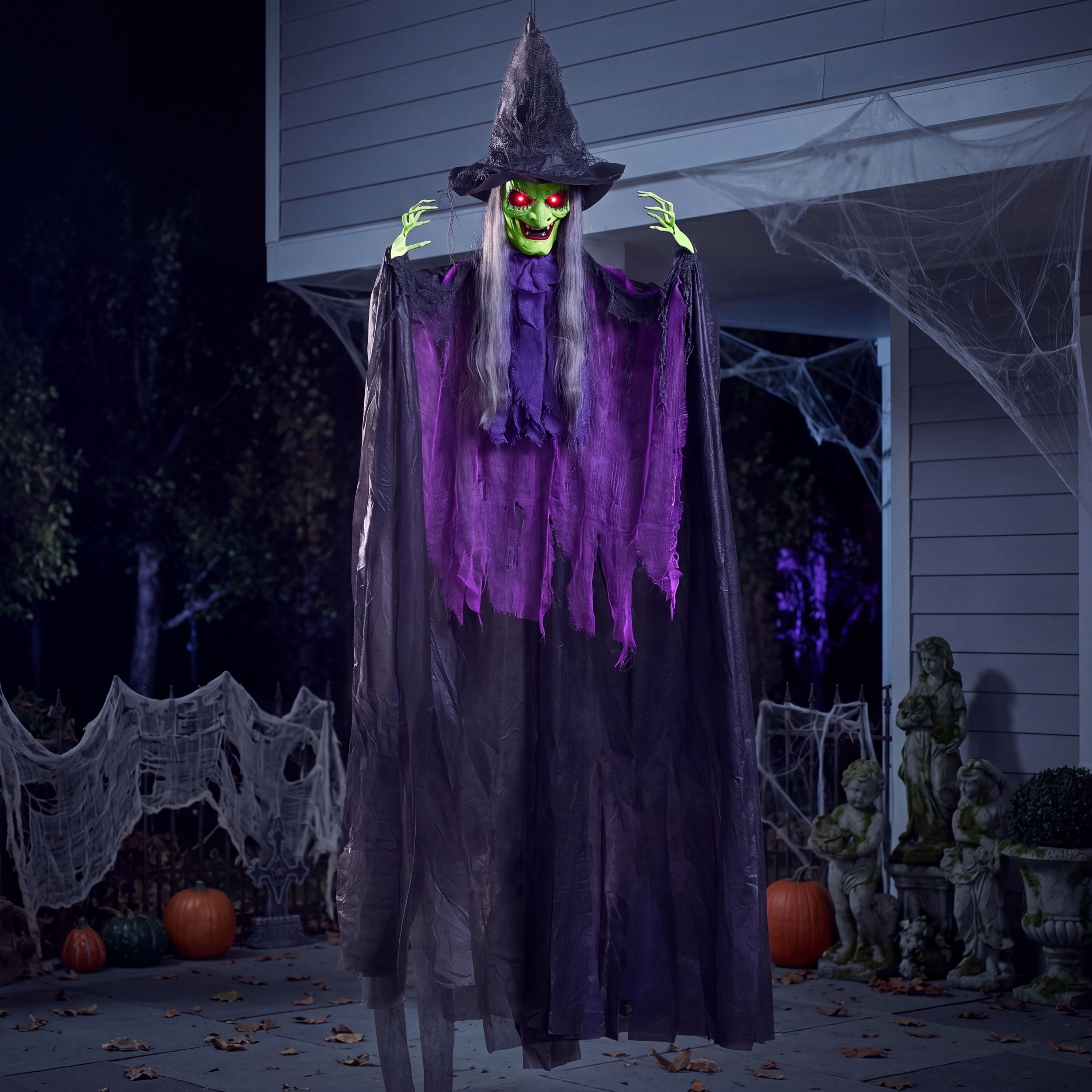 Joyfy 47" Halloween Decorations Outdoor,Life Size Animated Witch Scary Decorations Halloween Motion Activated Witch with LED Eyes & Sound,Haunted House Decor