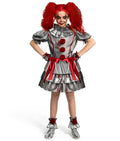 Joyfy Girls Clown Costume, Evil Clown Dress, Halloween Scary Jester Costume for Girls Halloween Dress Up, Fancy Dress Cosplay Party