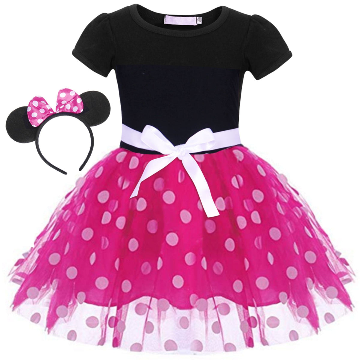 Jurebecia Girls Red Polka Dot Tutu Dress with Bow Headband, Baby Toddler Party Costume for Birthday & Cosplay (110 cm)