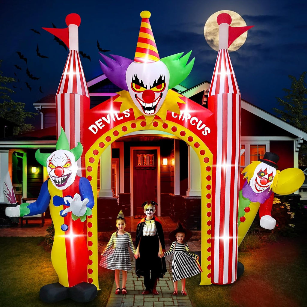 Kalolary 12FT Giant Clown Inflatable Archway with Built-in Lights – Scary Outdoor Yard Decorations for Garden, Lawn, and Indoor Halloween Decor
