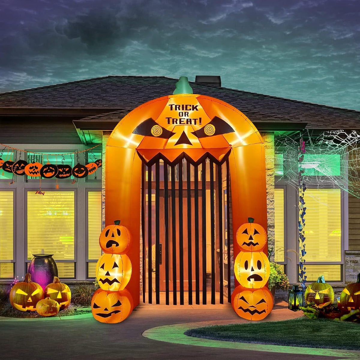 Kalolary 9.5ft Halloween Inflatable Pumpkin Arch with LED Lights - Outdoor/Indoor Yard Decoration for Halloween Party & Home