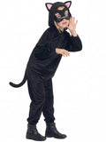 Kids Black Cat Costume with Hero Mask, Kitties Jumpsuit Fancy Dress Outfit Boys Girls for Halloween
