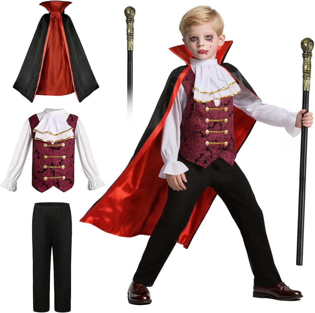 Vampire Boys Halloween Fancy-Dress Costumes with Vampire Cape and Scepter for Kids