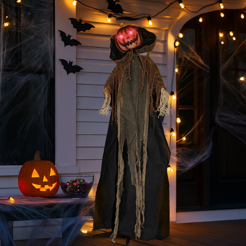 Ktaxon 6ft Pumpkin Man Animated Animatronic Decoration Creepy Halloween w/ Classic Cape Creepy Cloaked Jack-o'-Lantern for Porch & Yard