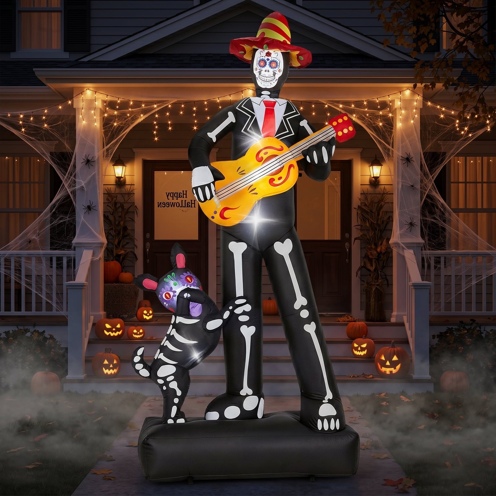 Ktaxon 7' Halloween Inflatables Skeleton Outdoor Halloween Decoration Skeleton with Dog,Built-In LED Lights