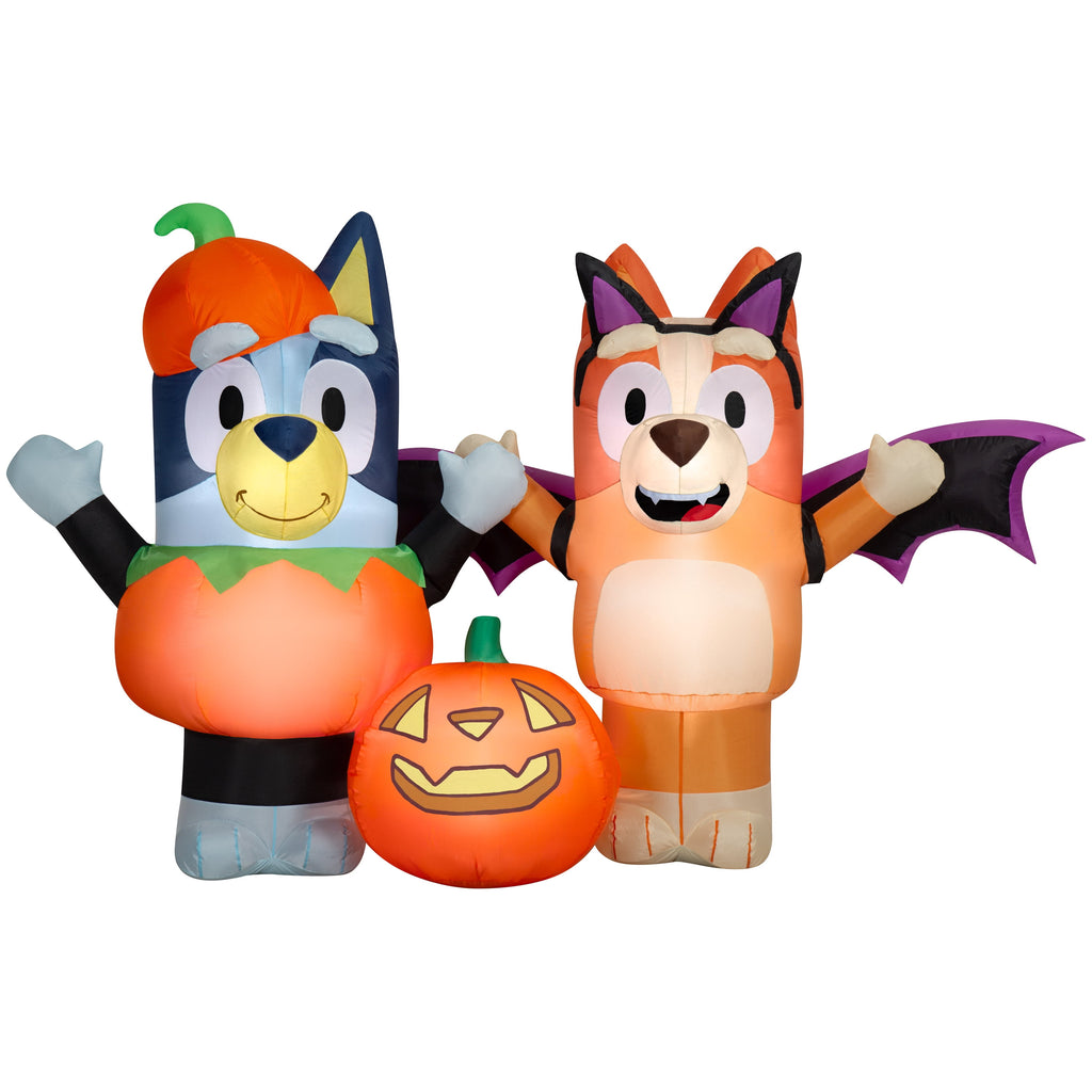 Airblown Halloween Yard Inflatables Light Bluey and Bingo with Jack o' Lantern Large Scene BBC, 5.2 ft