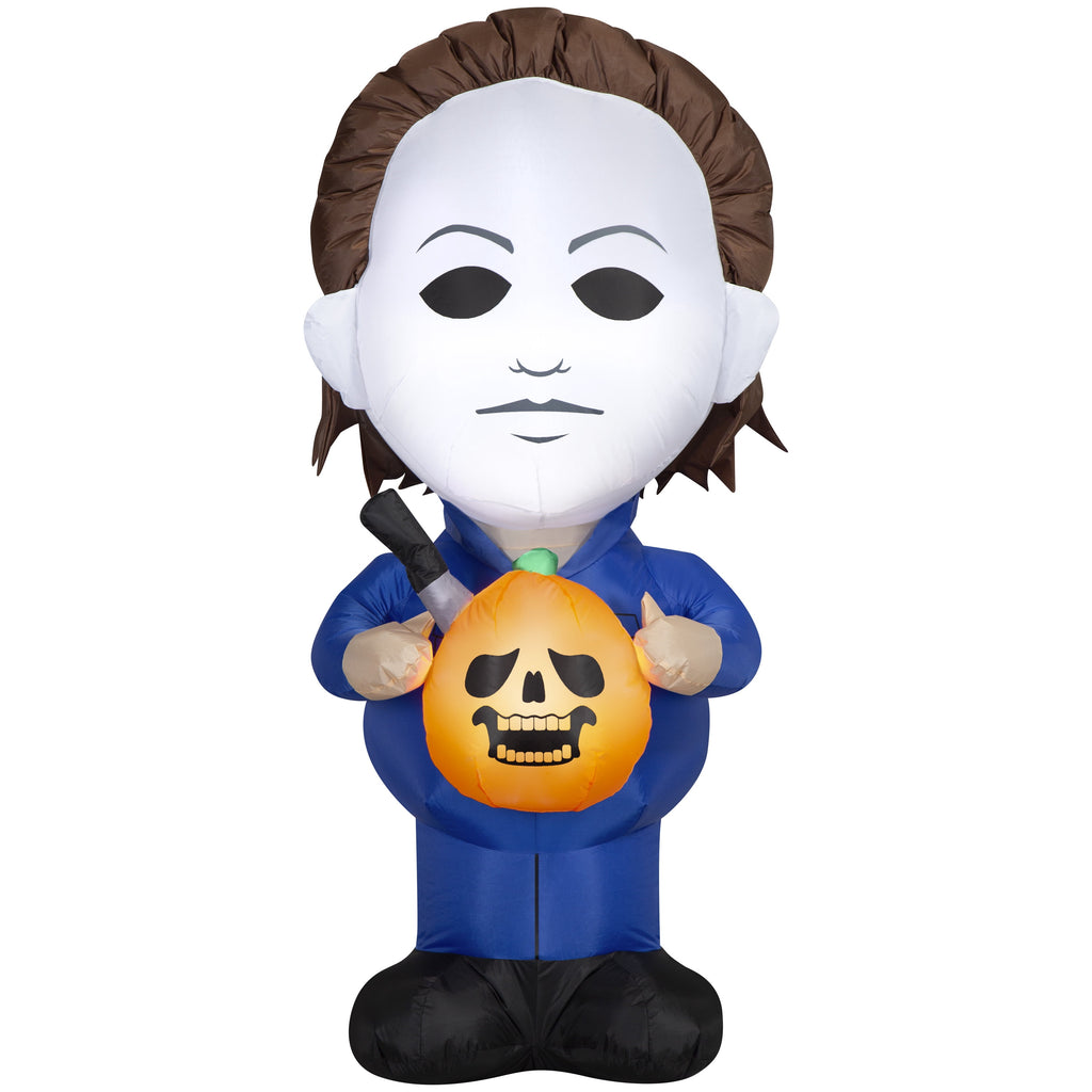 Airblown Halloween Yard Inflatables Light Michael Myers with Jack o' Lantern and Knife Universal, 5 ft