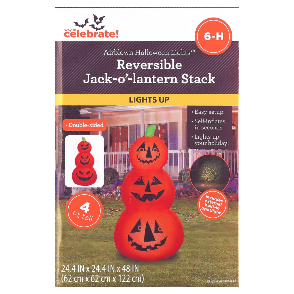 Reversible Jack-o'-Lantern Stack Airblown Yard Inflatable, Multicolor, 4', Halloween by Way To Celebrate