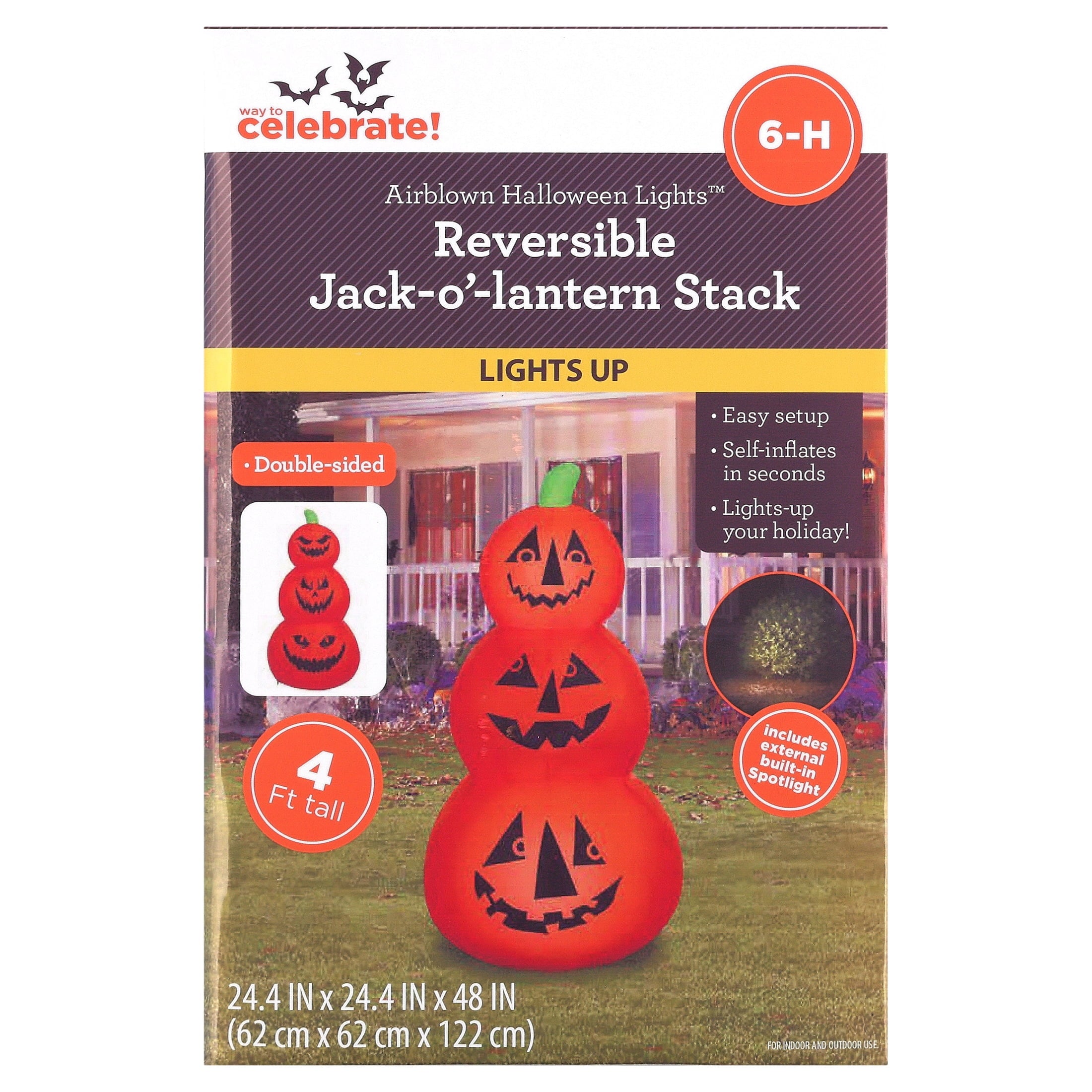 Reversible Jack-o'-Lantern Stack Airblown Yard Inflatable, Multicolor, 4', Halloween by Way To Celebrate