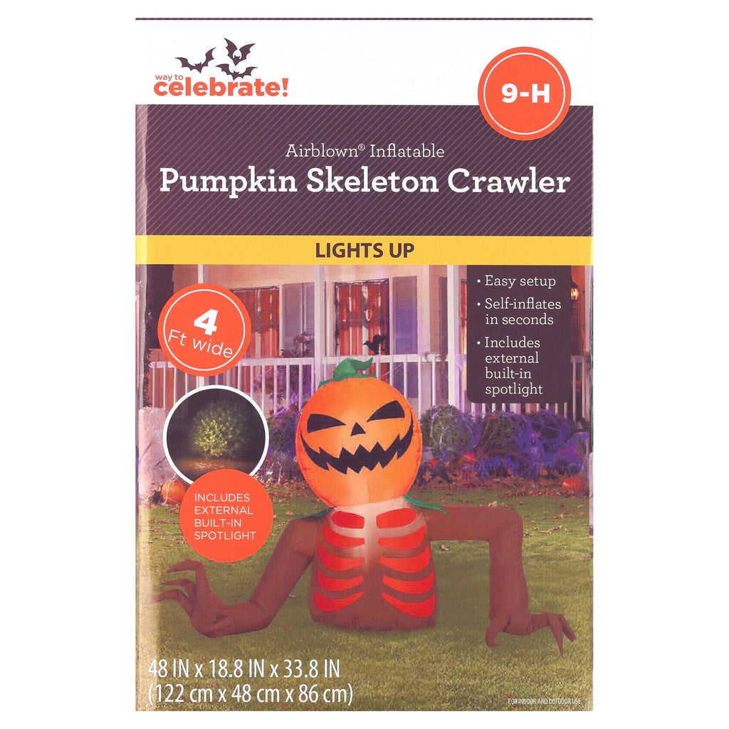 Pumpkin Skeleton Crawler Airblown Yard Inflatable, Multicolor, 4', Halloween by Way To Celebrate