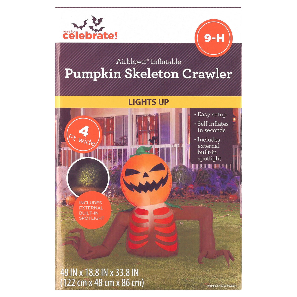 Pumpkin Skeleton Crawler Airblown Yard Inflatable, Multicolor, 4', Halloween by Way To Celebrate