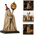 Lighted Vintage Ghost Figurine with Glowing Pumpkin Staff,Rustic Spooky Halloween Fall Decor for Mantel Shelf Entryways,Striped Party Hat Decorations,Vintage Indoor Figurines for Mantel