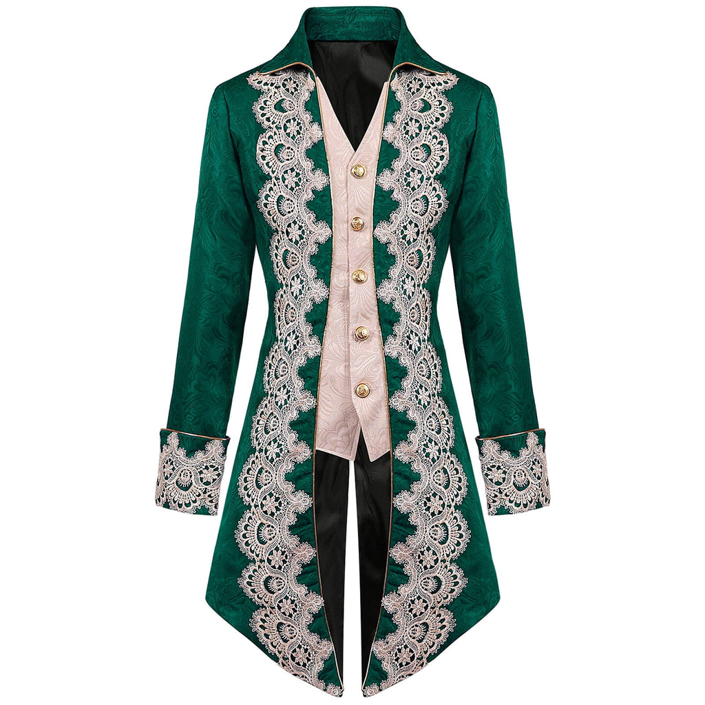 Lilgiuy Men's Steampunk Mid-Century Swallow-tailed Coat Patchwork Turn-down Collar Long-sleeved Gothic Victorian Coat Uniform Halloween Costume (Army Green)