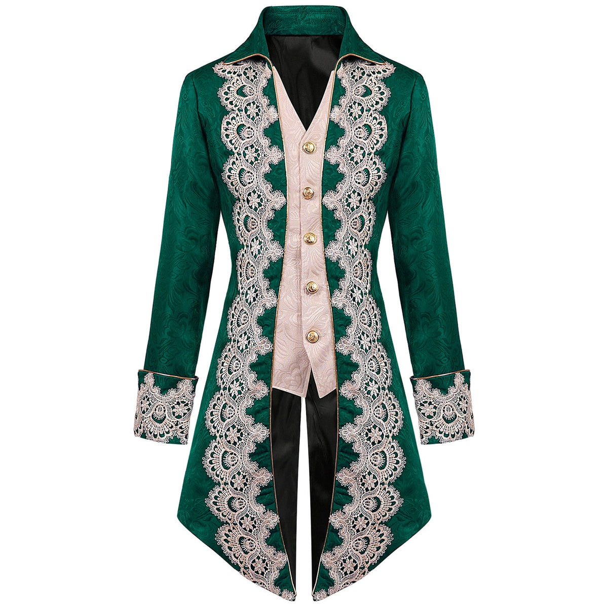 Lilgiuy Men's Steampunk Mid-Century Swallow-tailed Coat Patchwork Turn-down Collar Long-sleeved Gothic Victorian Coat Uniform Halloween Costume (Army Green)