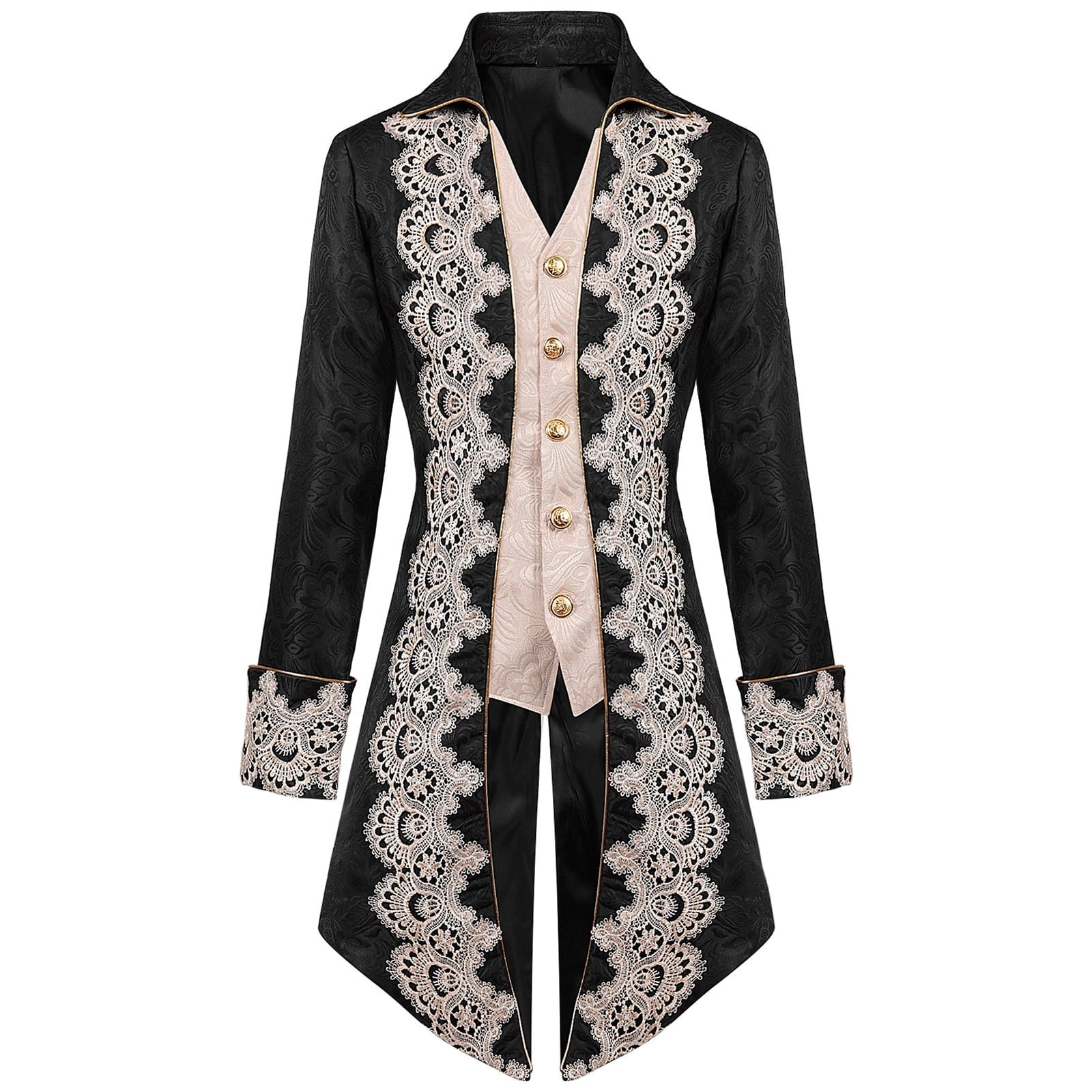 Lilgiuy Men's Steampunk Mid-Century Swallow-tailed Coat Patchwork Turn-down Collar Long-sleeved Gothic Victorian Coat Uniform Halloween Costume (Army Green)