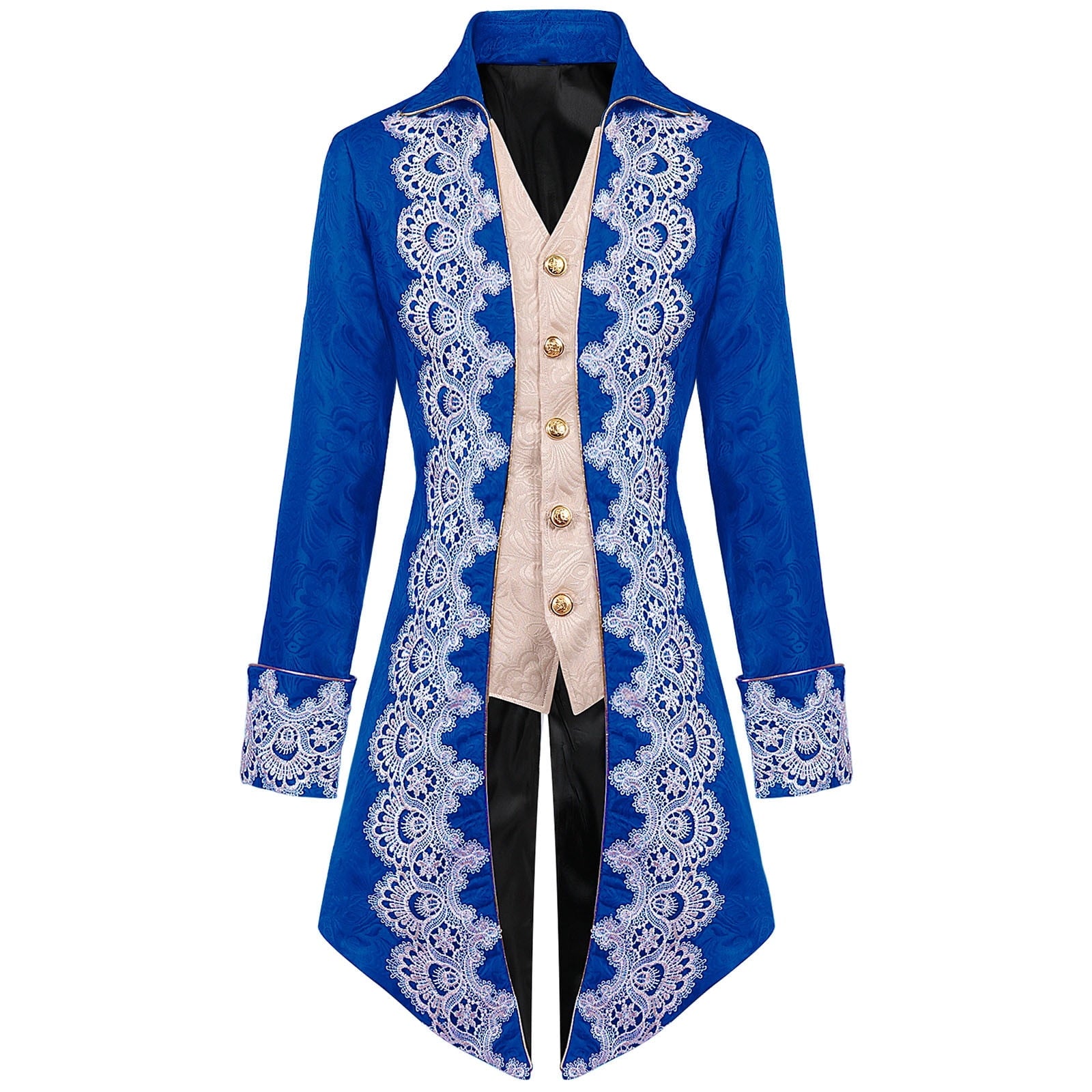Lilgiuy Men's Steampunk Mid-Century Swallow-tailed Coat Patchwork Turn-down Collar Long-sleeved Gothic Victorian Coat Uniform Halloween Costume (Army Green)
