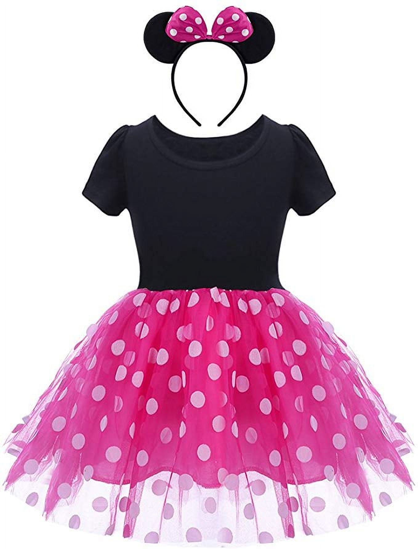 KAWELL Mini Costume for Girls with Mouse Ear Headband, Polka Dot Dress, Child/Toddler, 4-5Y