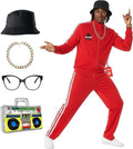 Morph Mens 1980s Red Rapper Costume Boombox Adult 90s Hip Hop Tracksuit Halloween Red Standard