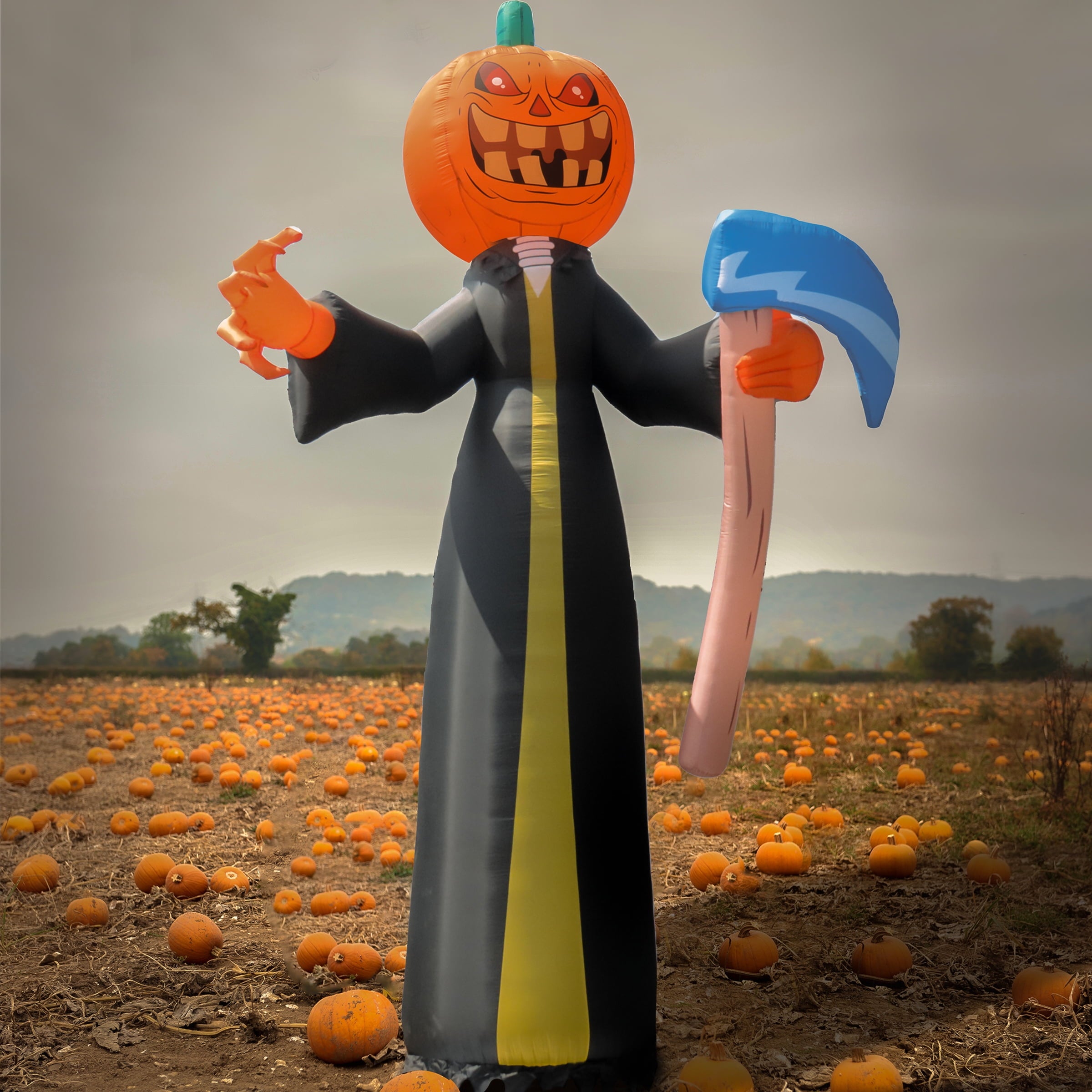 National Tree Company 20ft Inflatable Halloween Pumkin Reaper, 6 White LED Lights- UL