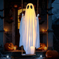 Ninonly Halloween Decorations Outdoor,5 Ft Large Hanging Swing Ghost Halloween Decor with String Lights, Spooky Cute Ghosts Decorations for Front Yard Tree