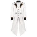 Odeerbi Mens Steampunk Tailcoat Gothic Medieval Jacket Frock Uniform Halloween Long Tuxedo Coat Retro Tailcoat Coat Lapel Court Slim Dress Coat White