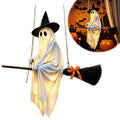 Outdoor Halloween Decorations Large Hanging Ghost and Witch Broom with Lights, Spooky and Cute Ghost Decor for the Front Porch, Yard