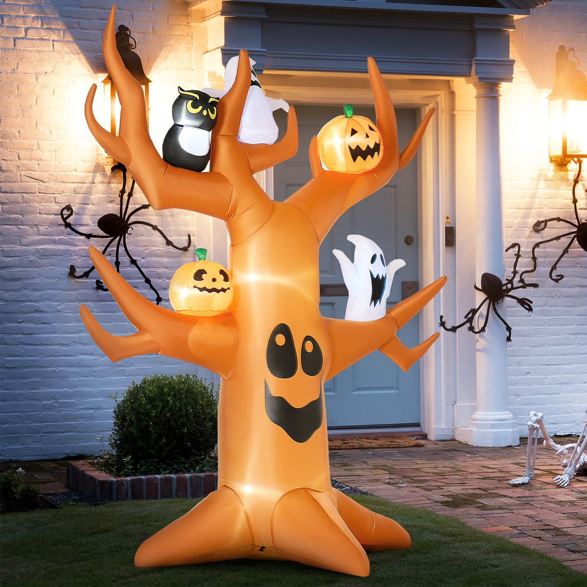 Outsunny 5' Halloween Inflatables Outdoor Decorations Ghost Tree with Pumpkins, Blow-Up LED Yard Decor Indoor Outdoor for Garden, Lawn, Party, Holiday