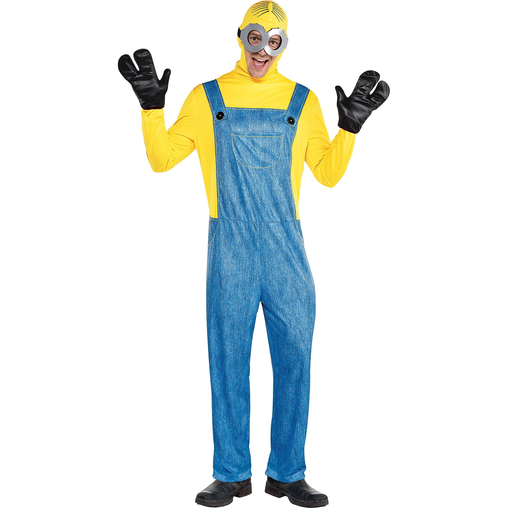 Party City Minion Halloween Costume for Men, Minions: The Rise of Gru, Standard Size, Jumpsuit, Cowl, Goggles and Gloves