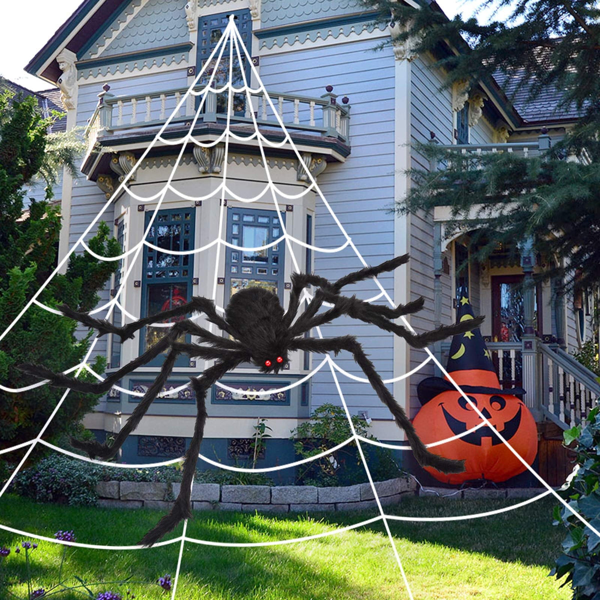PayUSD Halloween Decoration, 275" Halloween Spider Web + 59" Giant Spider Fake Spider and 20 Pcs Little Spider Halloween Decor for Indoor Outdoor Yard Home Costumes Party Haunted House Decor