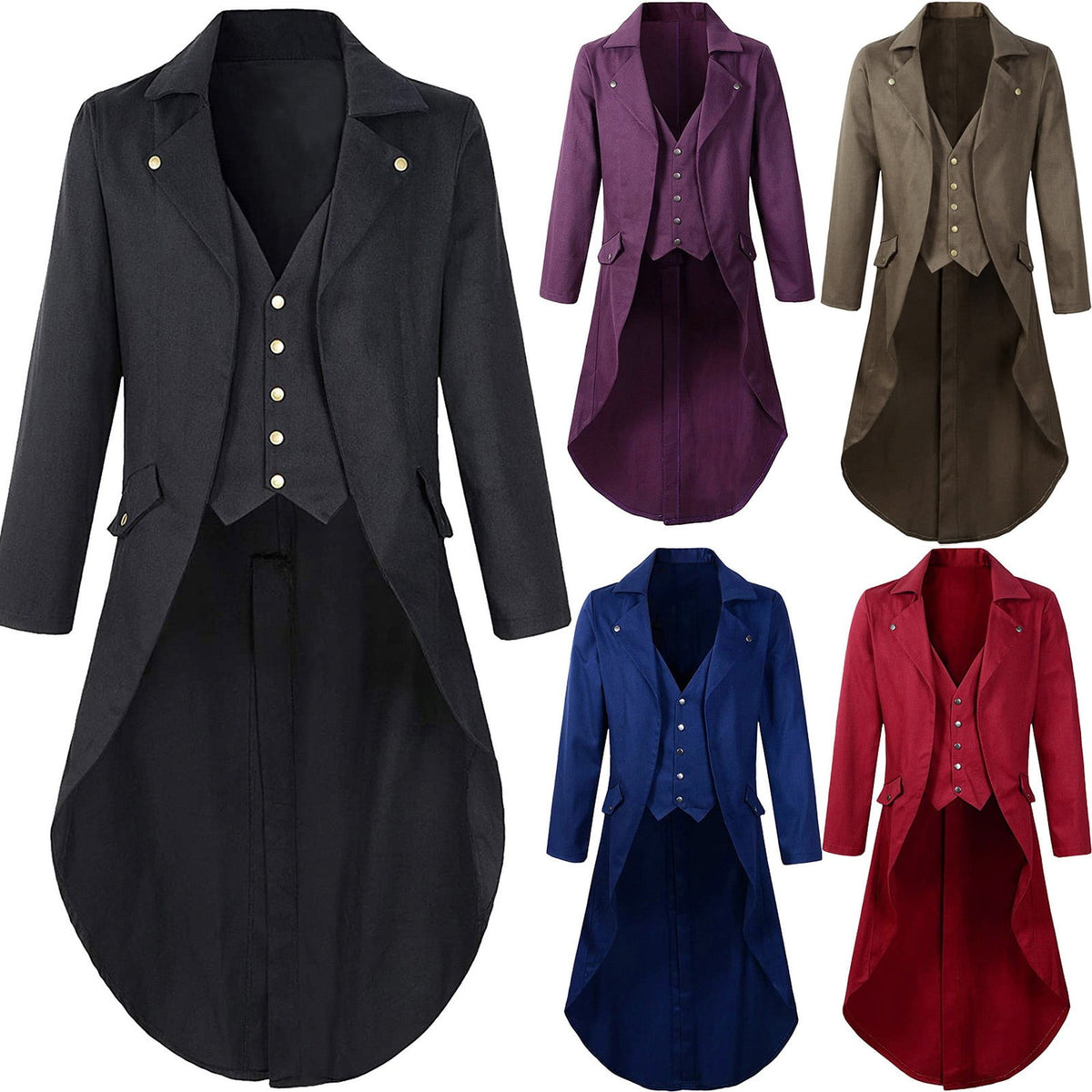 QATAINLAV Men's Vintage Steampunk Gothic Victorian Jacket Medieval Renaissance Pirate Frock Coat Formal Tuxedo Halloween Costumes Birthday Gifts Coffee S