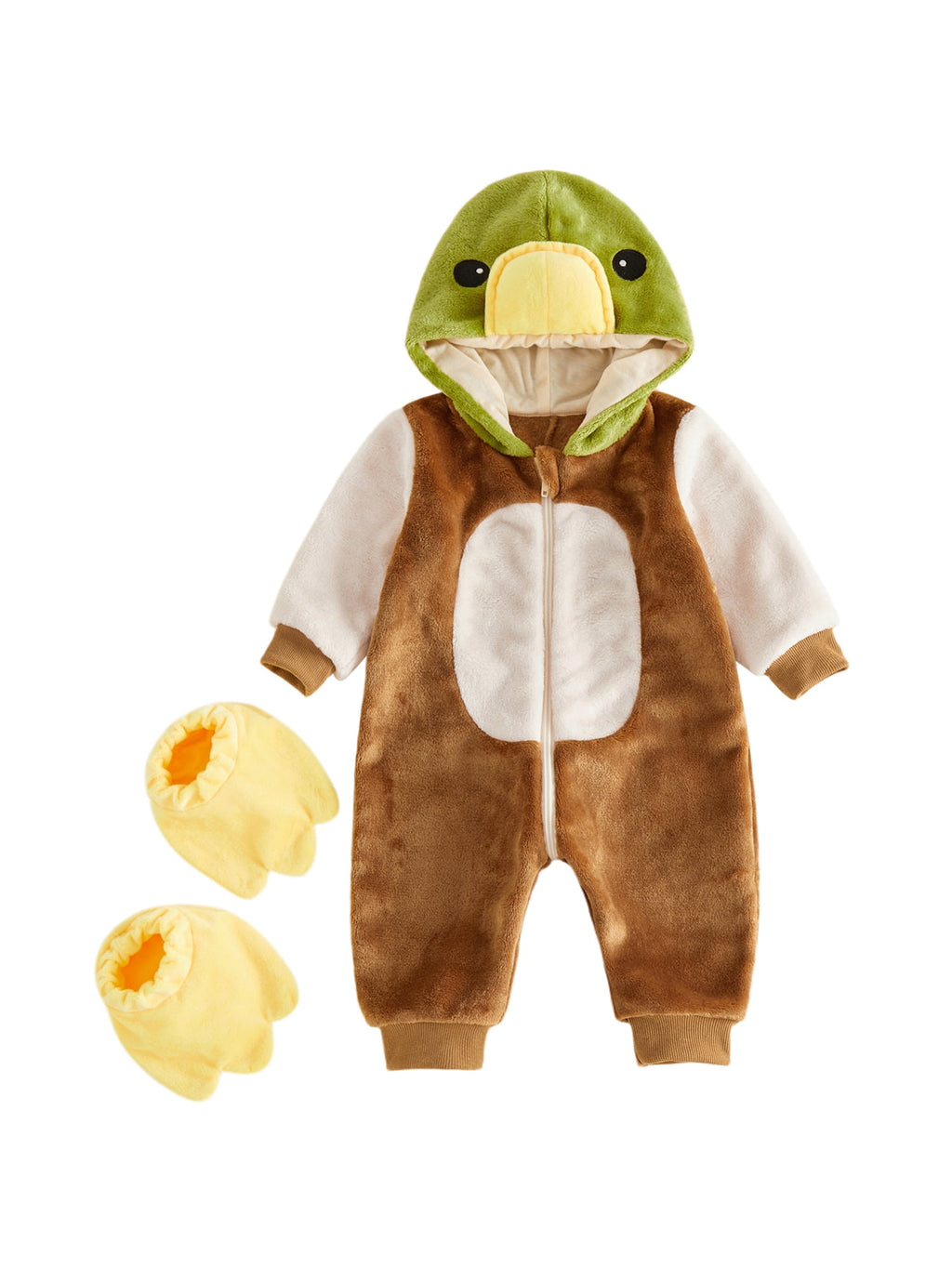 RUINIXCW Toddler Baby Boy Girl Duck Costume Newborn Infant Halloween Animal Costume Warm Fall Winter Plush Jumpsuit Outfit Long Sleeve Hood Zip Up Romper Snowsuit Foot Covers