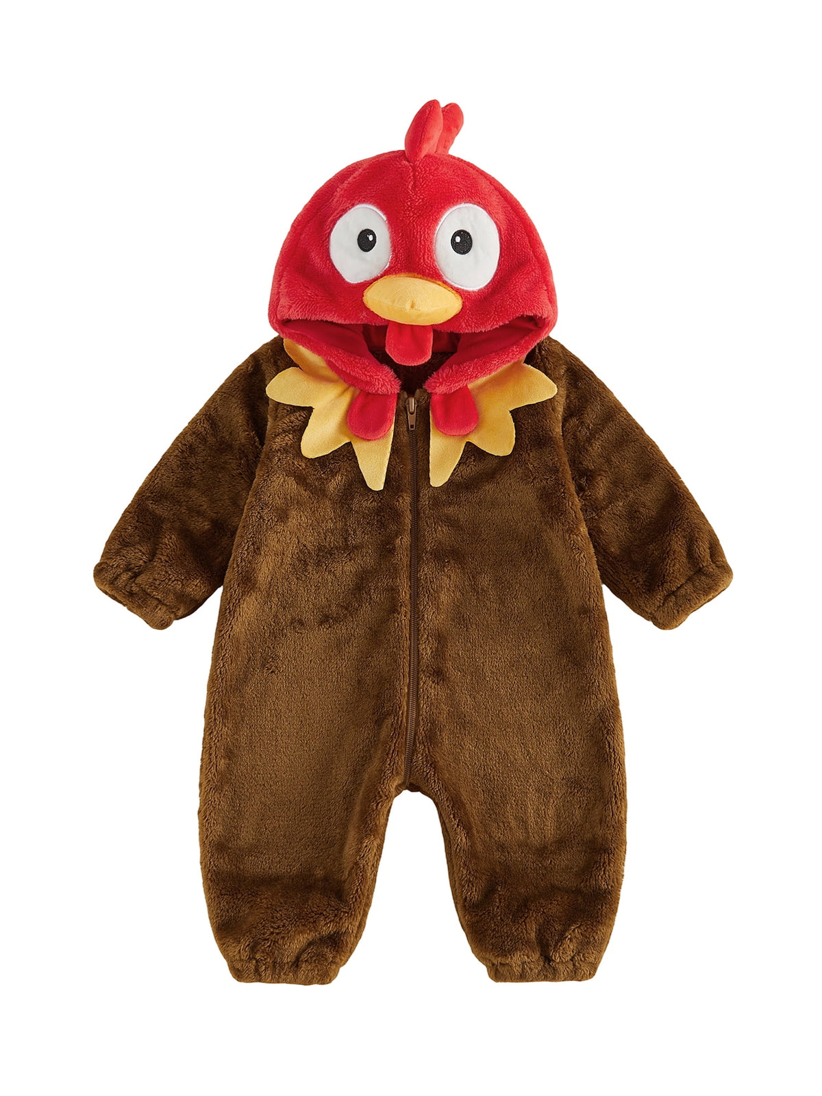 RUINIXCW Toddler Baby Boy Girl Thanksgiving Turkey Costume Newborn Baby Fall Winter Outfit Warm Fleece Hooded Jumpsuit Infant Zipper Romper Snowsuit