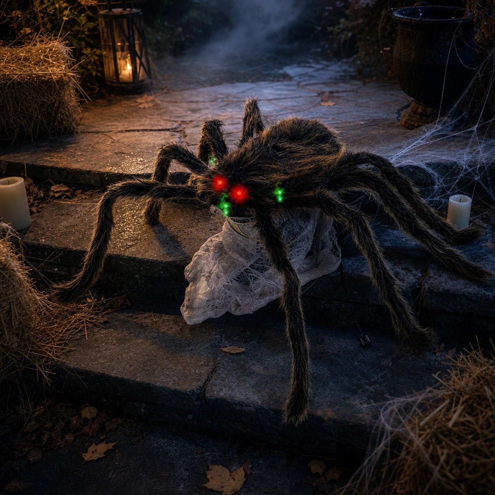 ShaoXinWan Halloween Jumping Furry Spider Prank Prop, Sound Light Activated Scary Animated Decor, Spooky Yard Ornament for Porch, Party, Spooky Mansion Layout