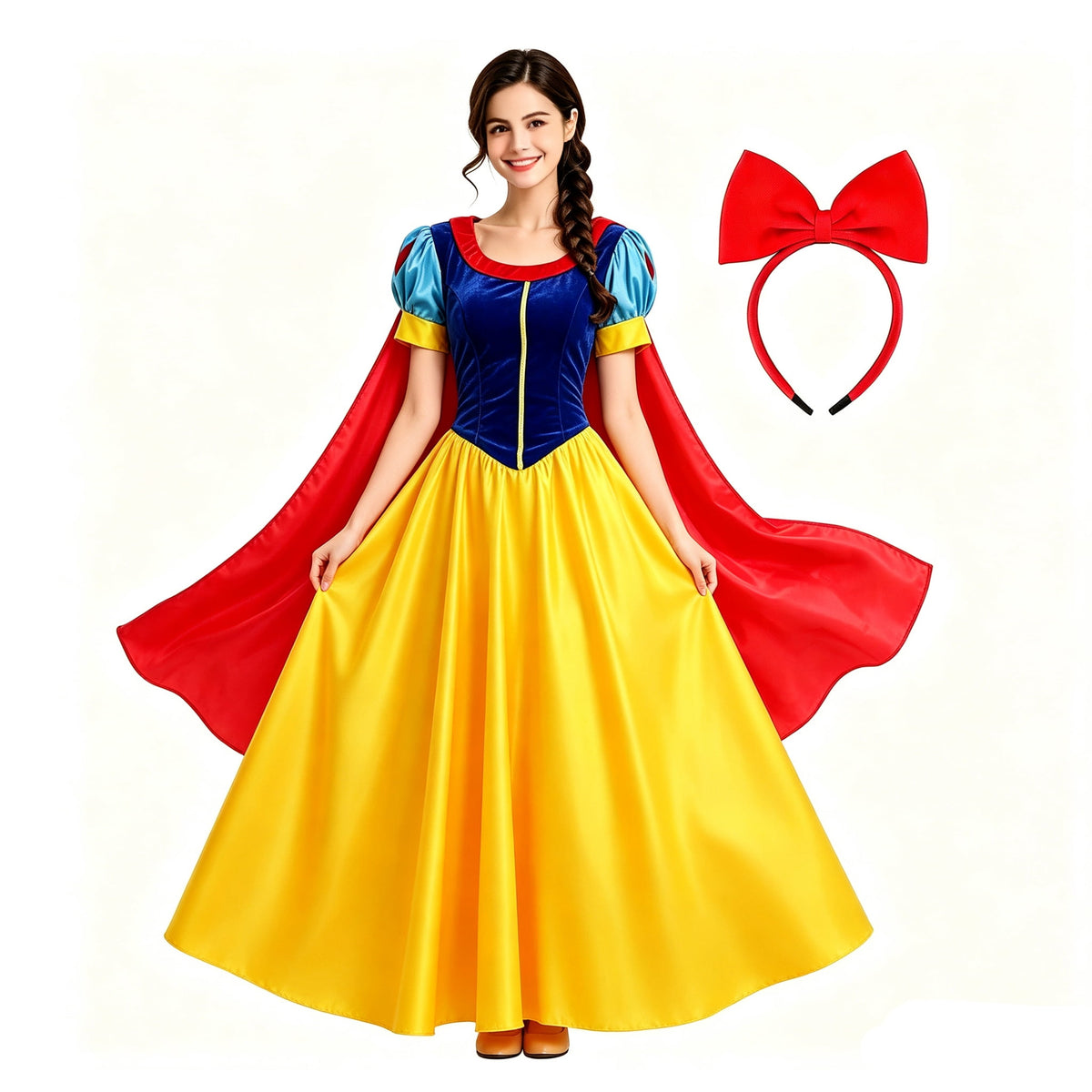 Snow Princess Dress for Women Halloween Fairytale Costume with headband , Size S-2XL