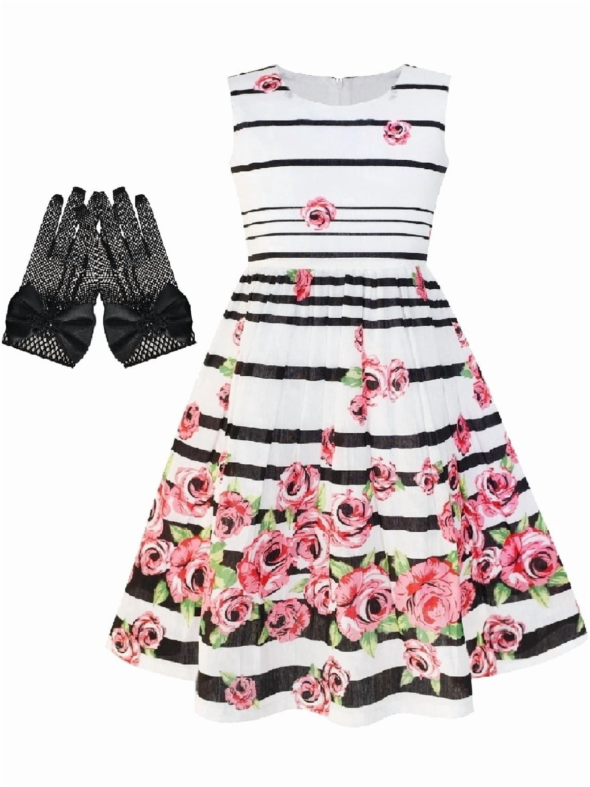 Sunny Fashion Girls Dress Sleeveless Rose Floral Butterfly Garden Party Sundress Cotton Blue 9-10 Years