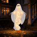 Swirling Ghost Pumpkin Yard Lamp, Lighted Spooky Ghost Statue, Warm LED Halloween Decorations Outdoor, Fall Autumn Garden Lawn Porch Pathway Ornament for Halloween Party Decoration