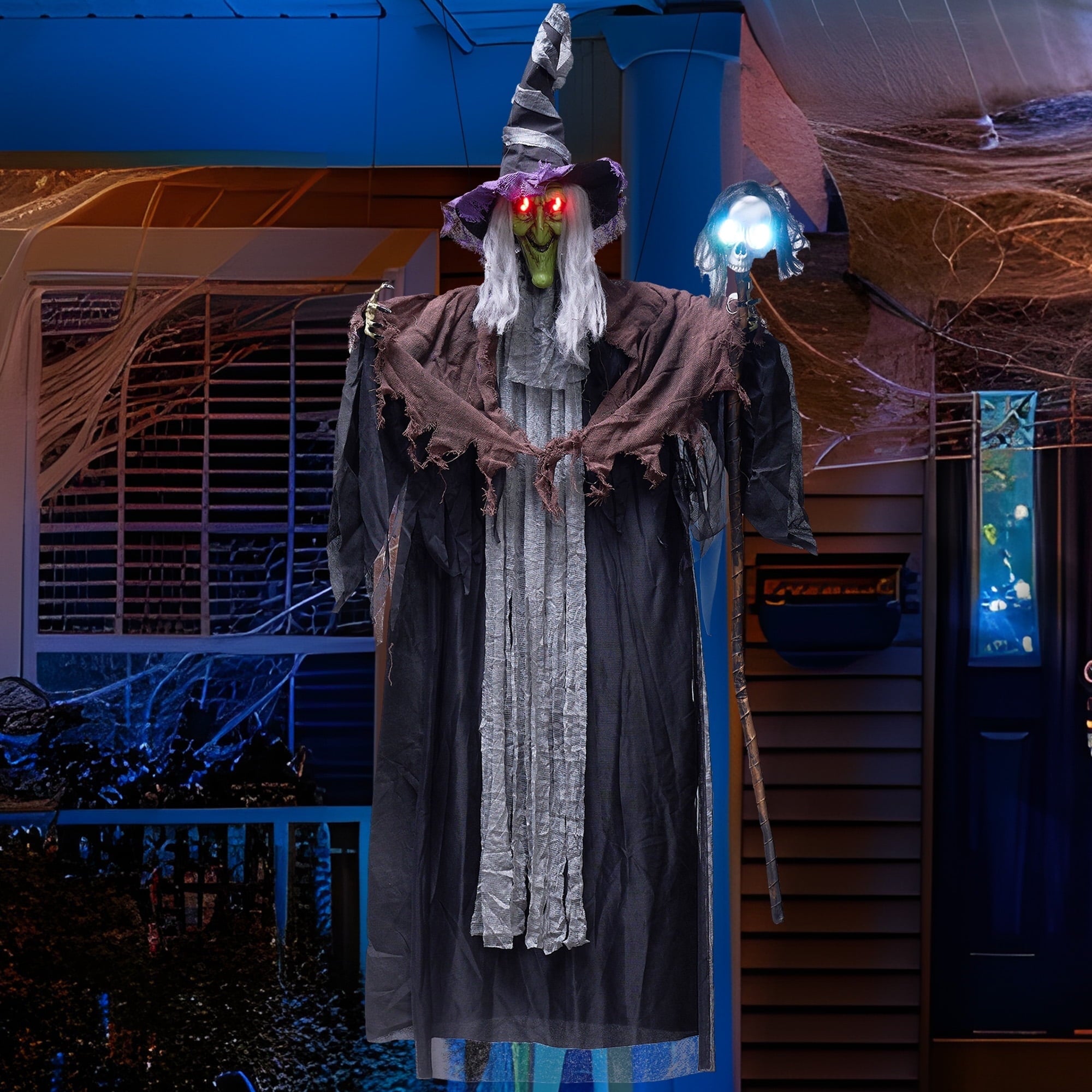 Joyfy 47" Halloween Decorations Outdoor,Life Size Animated Witch Scary Decorations Halloween Motion Activated Witch with LED Eyes & Sound,Haunted House Decor